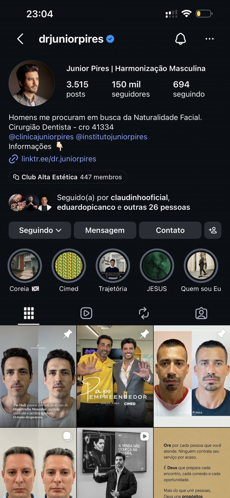 Perfil no Instagram de Junior Pires, @drjuniorpires