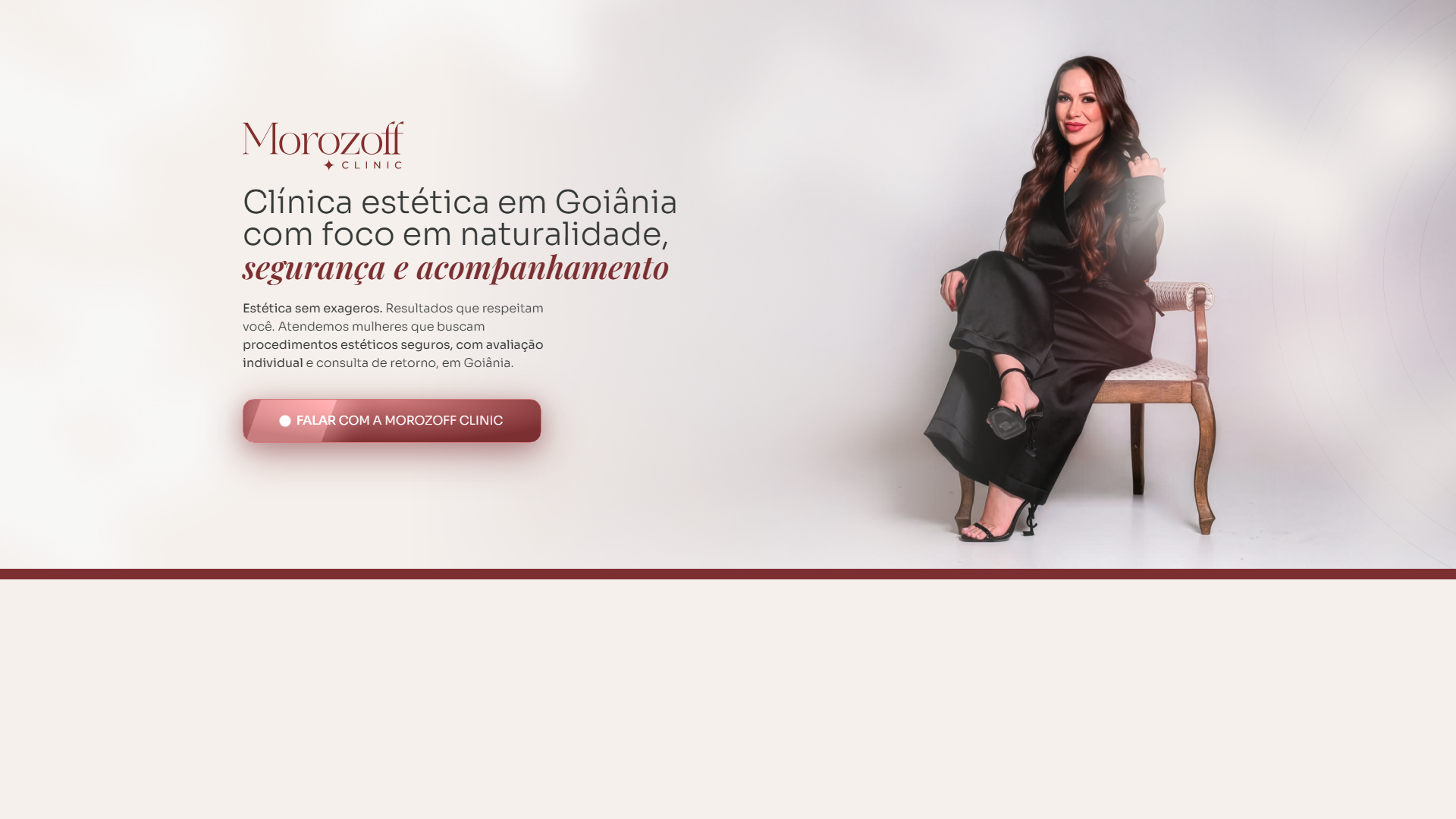 Landing page da Morozoff Clinic — foto da Amanda, promessa clara, botão de WhatsApp